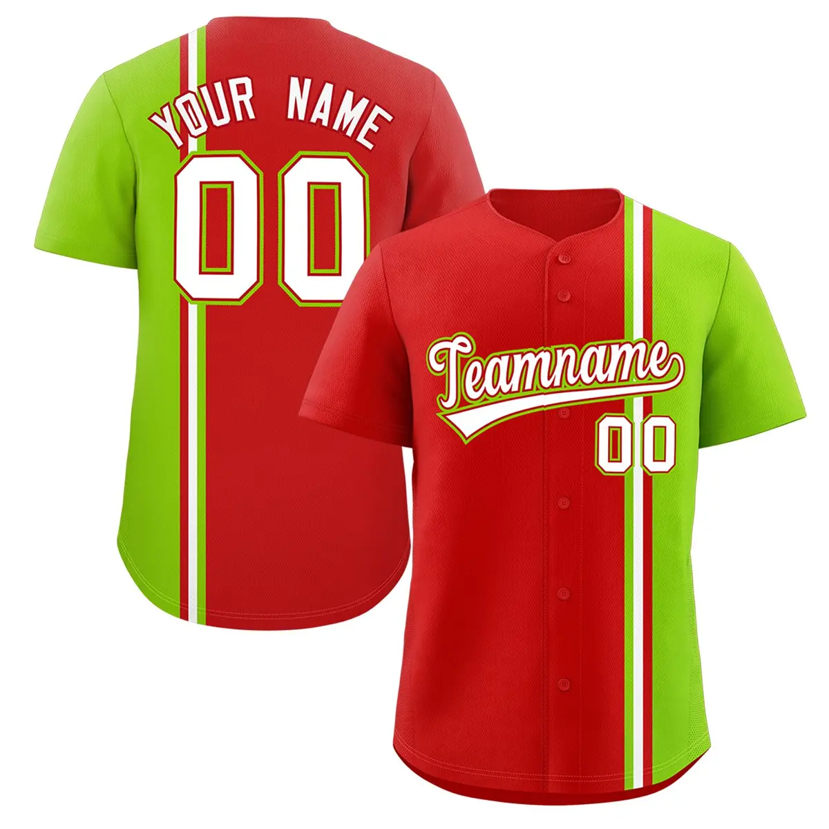Red Neon Green-White Color Block Authentic Baseball Jersey