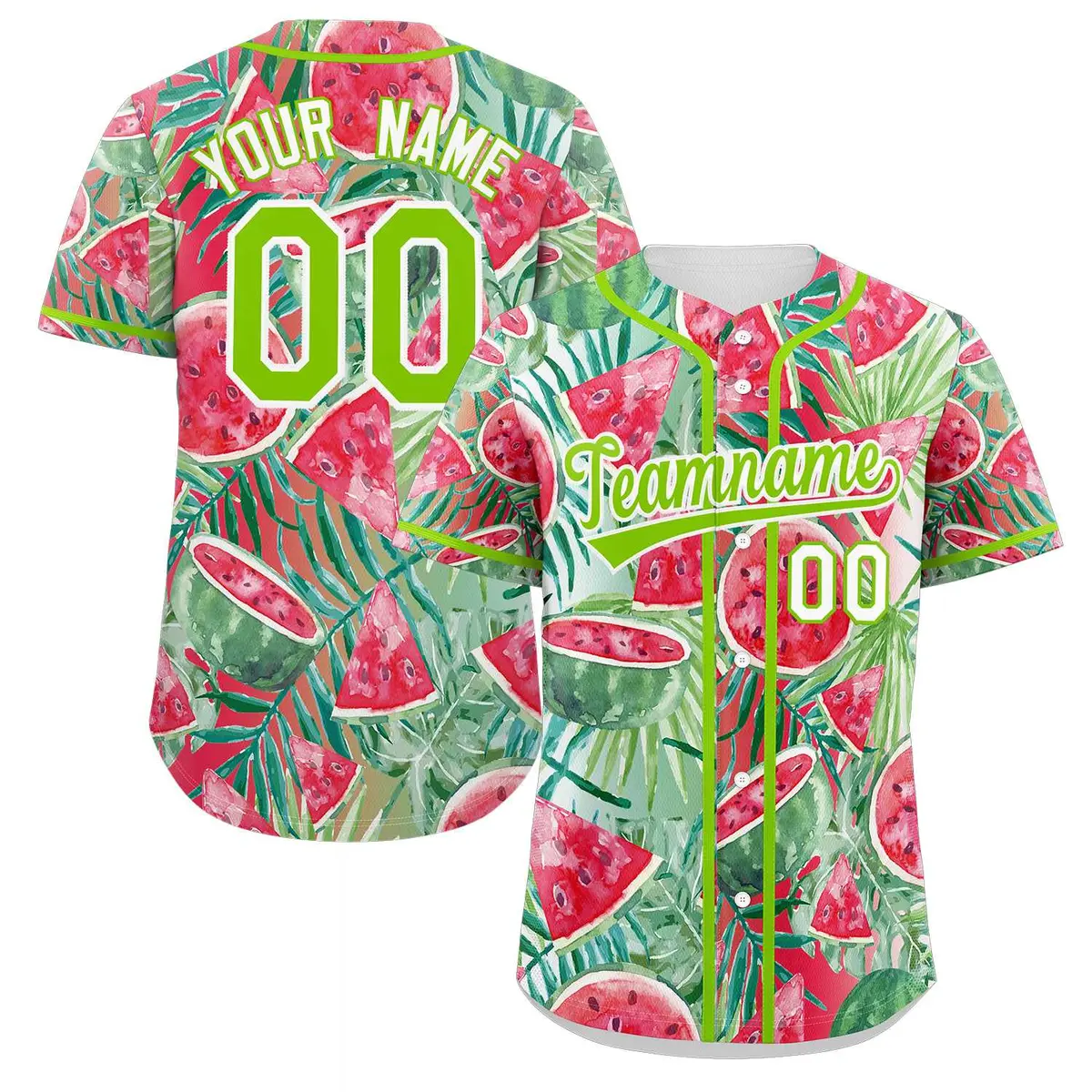Red Neon Green-White Graffiti Watermelon Baseball Jersey
