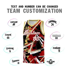 Red Old Gold Abstract Graffiti Lightweight Basketball Jersey 4