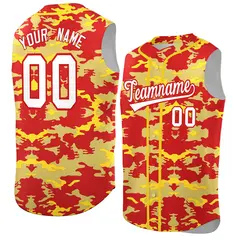 Red Old Gold and Gold Camo Sleeveless Baseball Jersey