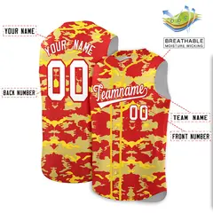 Red Old Gold and Gold Camo Sleeveless Baseball Jersey 2