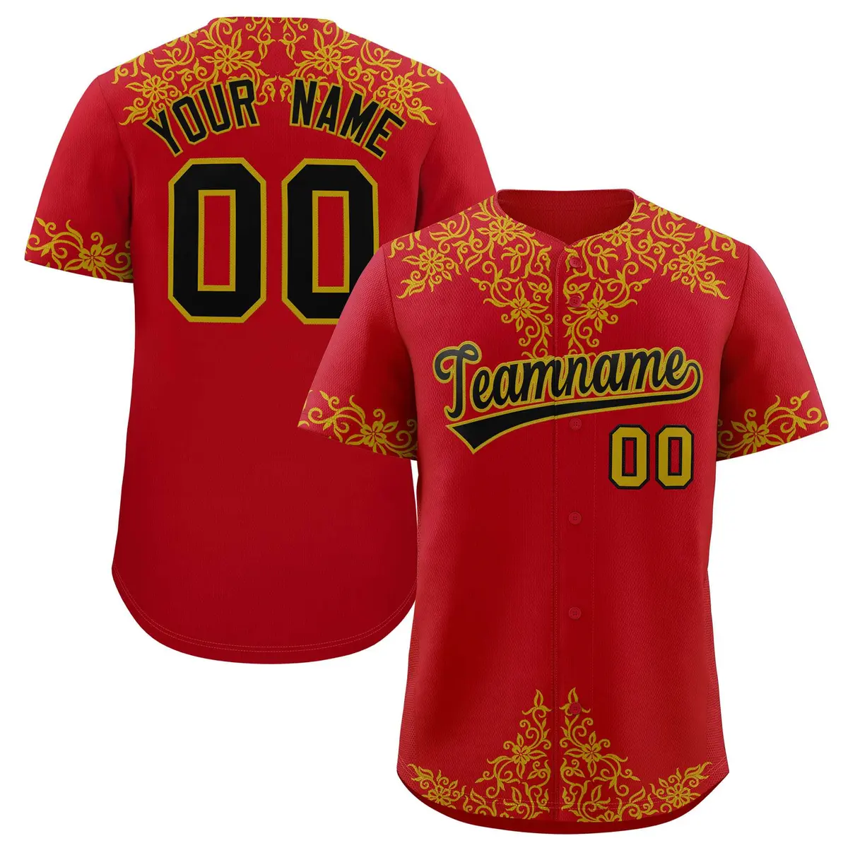 Red Old Gold Baroque Style Baseball Jersey