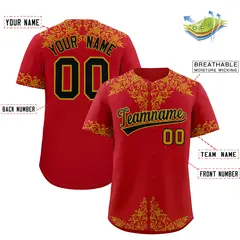 Red Old Gold Baroque Style Baseball Jersey 2