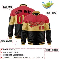 Red Old Gold-Black Color Block Varsity Full-Zip Letterman Bomber Jacket 2