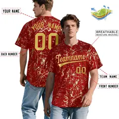 Red Old Gold Black & Gold Marble Print Baseball Jersey 2