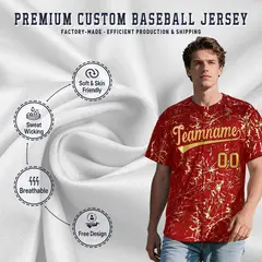 Red Old Gold Black & Gold Marble Print Baseball Jersey 3