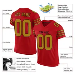 Red Old Gold-Black Mesh Football Jersey 2