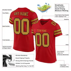Red Old Gold-Black Mesh Football Jersey 2
