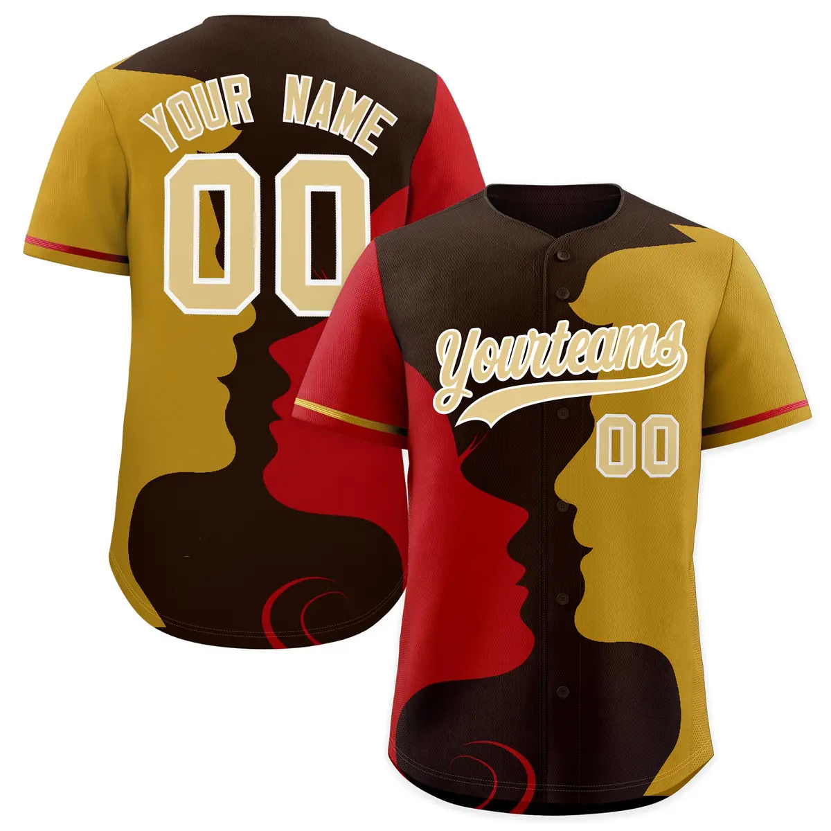 Red Old Gold Couple Silhouettes Valentine's Baseball Jersey