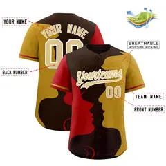Red Old Gold Couple Silhouettes Valentine's Baseball Jersey 3