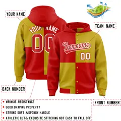 Red Old Gold Four Squares Color Block Varsity Letterman Jacket Hoodie 4