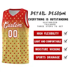 Red Old Gold Gradient Star Pattern Basketball Jersey Sets 2