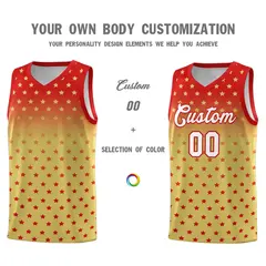 Red Old Gold Gradient Star Pattern Basketball Jersey Sets 3