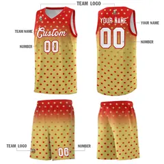 Red Old Gold Gradient Star Pattern Basketball Jersey Sets 5
