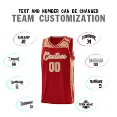 Red Old Gold Graffiti Pattern Basketball Jersey 3