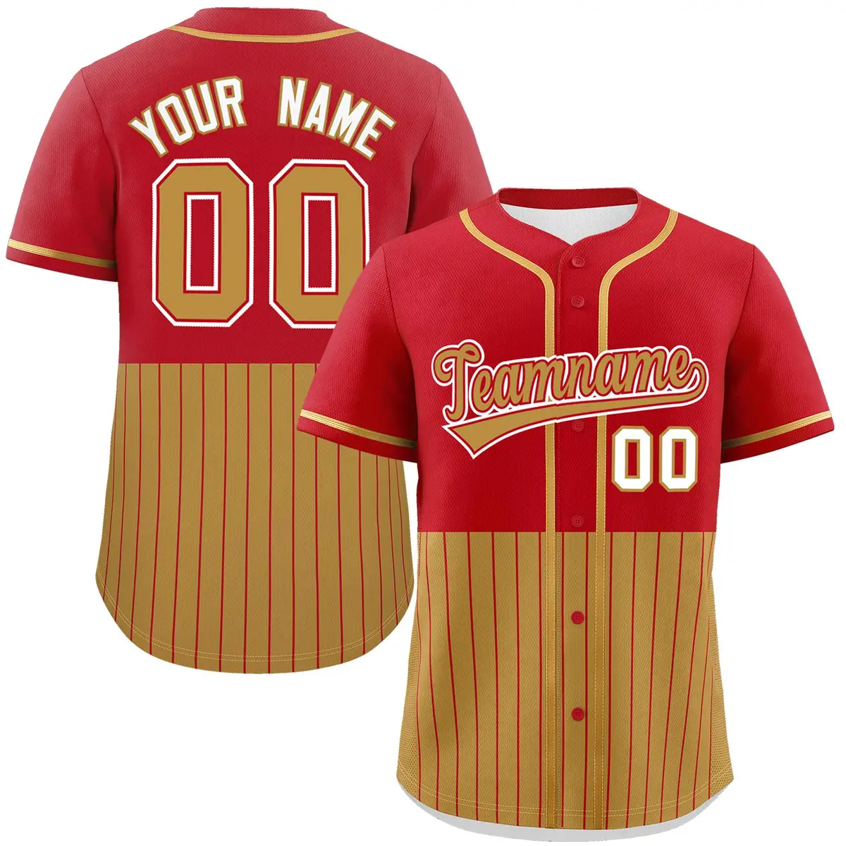 Red Old Gold Half Stripe Authentic Baseball Jersey