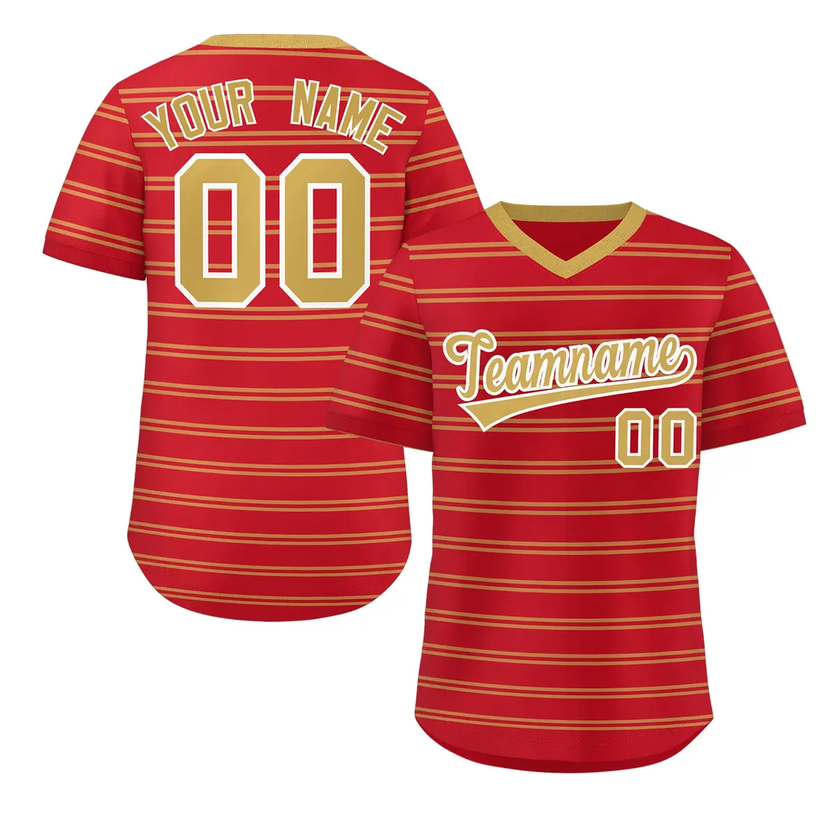 Red Old Gold Horizontal Stripe Pullover Baseball Jersey