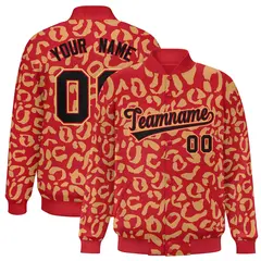 Red Old Gold Leopard Graffiti Varsity Letterman Jacket 1