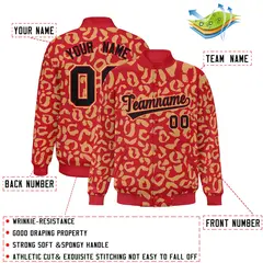 Red Old Gold Leopard Graffiti Varsity Letterman Jacket 2