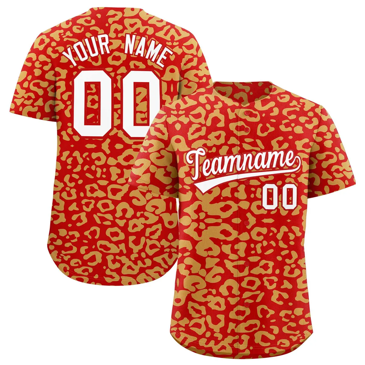 Red Old Gold Leopard Print Baseball Jersey