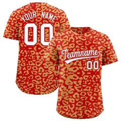 Red Old Gold Leopard Print Baseball Jersey 1