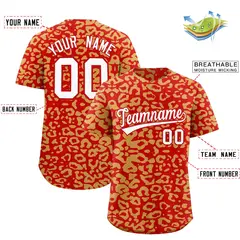 Red Old Gold Leopard Print Baseball Jersey 2