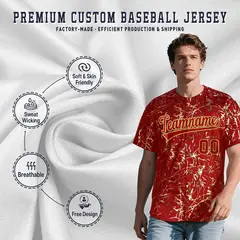 Red Old Gold Metallic Gold Splatter Baseball Jersey 3