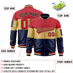 Red Old Gold-Navy Color Block Varsity Letterman Bomber Jacket 2