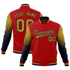 Red Old Gold Navy Gradient Raglan Varsity Letterman Jacket 1
