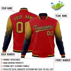 Red Old Gold Navy Gradient Raglan Varsity Letterman Jacket 2