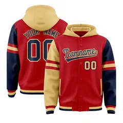Red Old Gold-Navy Raglan Three Stripes Varsity Letterman Hoodie 1