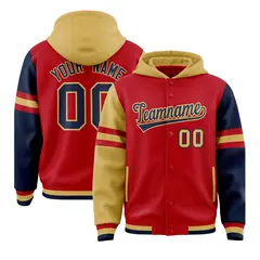 Red Old Gold-Navy Raglan Three Stripes Varsity Letterman Hoodie 1