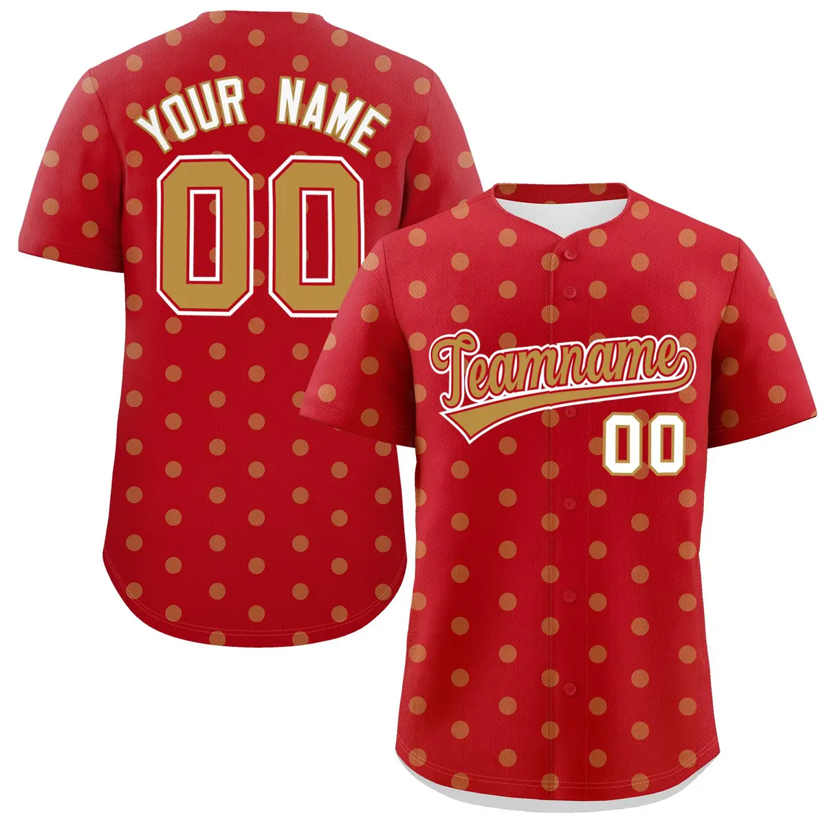 Red Old Gold Polka Dot Graffiti Authentic Baseball Jersey