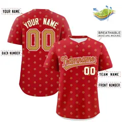 Red Old Gold Polka Dot Graffiti Authentic Baseball Jersey 2