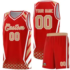 Red Old Gold Side Slash Diamond Pattern Basketball Jersey