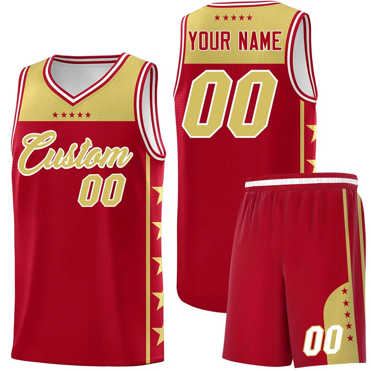 Red Old Gold Star Pattern Team Basketball Jersey