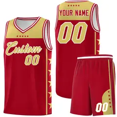 Red Old Gold Star Pattern Team Basketball Jersey 1