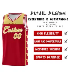 Red Old Gold Star Pattern Team Basketball Jersey 2