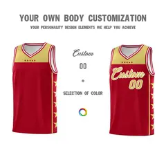 Red Old Gold Star Pattern Team Basketball Jersey 3