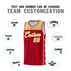 Red Old Gold Star Pattern Team Basketball Jersey 4