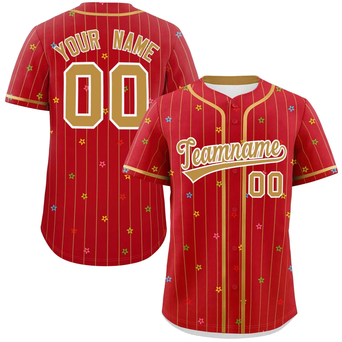 Red Old Gold Stripe Star Pattern Authentic Baseball Jersey