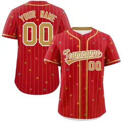 Red Old Gold Stripe Star Pattern Authentic Baseball Jersey 1