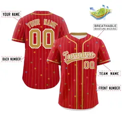 Red Old Gold Stripe Star Pattern Authentic Baseball Jersey 2