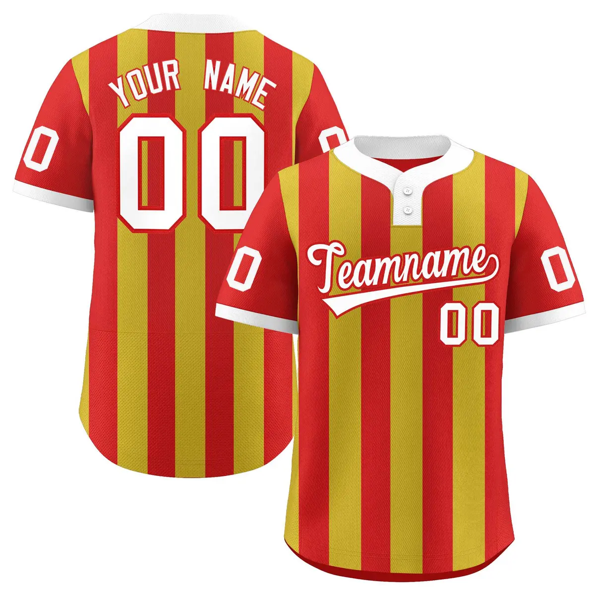Red Old Gold Stripe Two-Button Softball Jersey