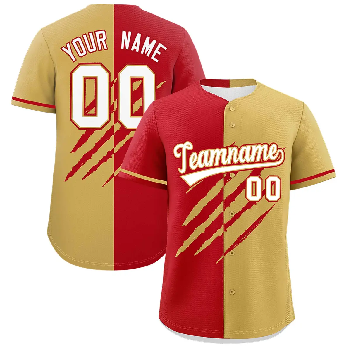 Red Old Gold Tiger Claw Scratch Split Baseball Jersey
