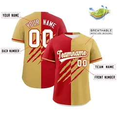 Red Old Gold Tiger Claw Scratch Split Baseball Jersey 2