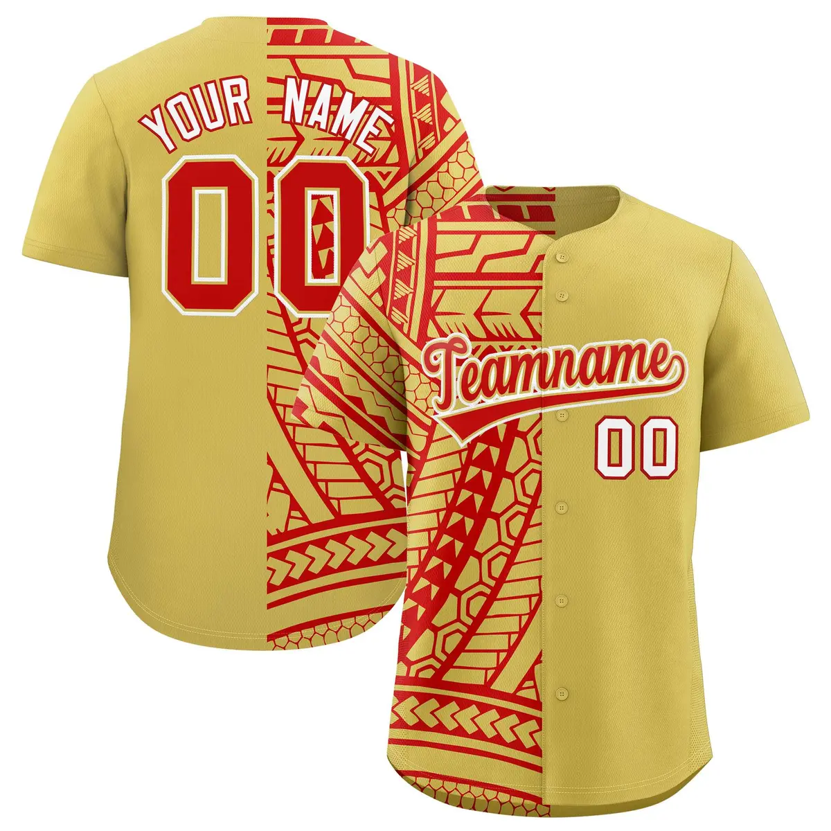 Red Old Gold Tribal Split Baseball Jersey