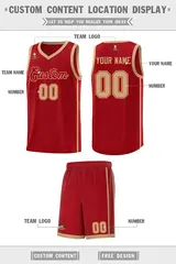 Red Old Gold Two Bars Basketball Uniform Jersey 2