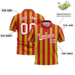 Red Old Gold Vertical Stripes Performance Polo Shirt 2