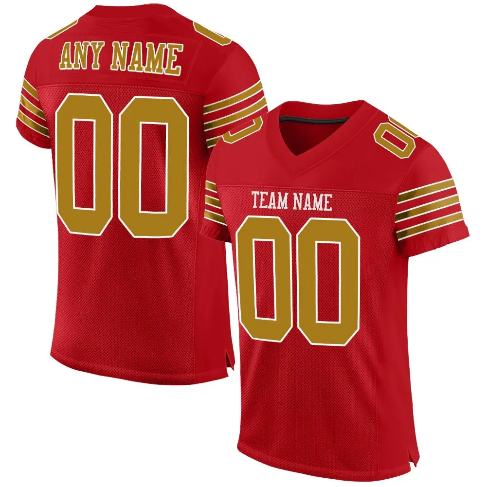 Red Old Gold-White Classic Mesh Football Jersey